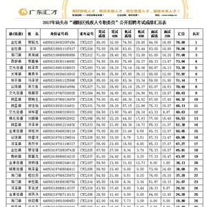 潮阳区2017年公开招聘镇(街道)残疾人专职委员考试总成绩公示