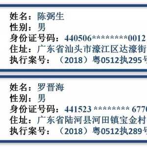 濠江法院公布2019年第一季度失信被执行人名单