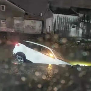 雨夜小车误落水  村民合力施救援
