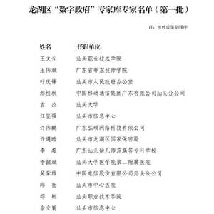 关于公布汕头市龙湖区“数字政府”专家库入选人员名单(第一批)的通知