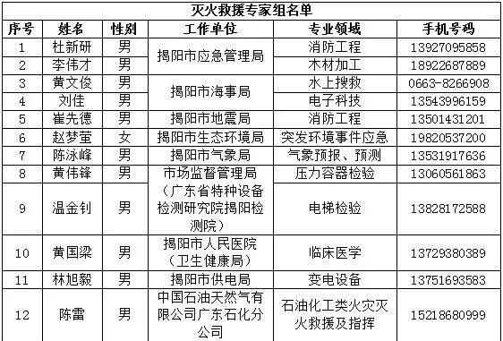 揭阳消防救援专家组“群英谱”